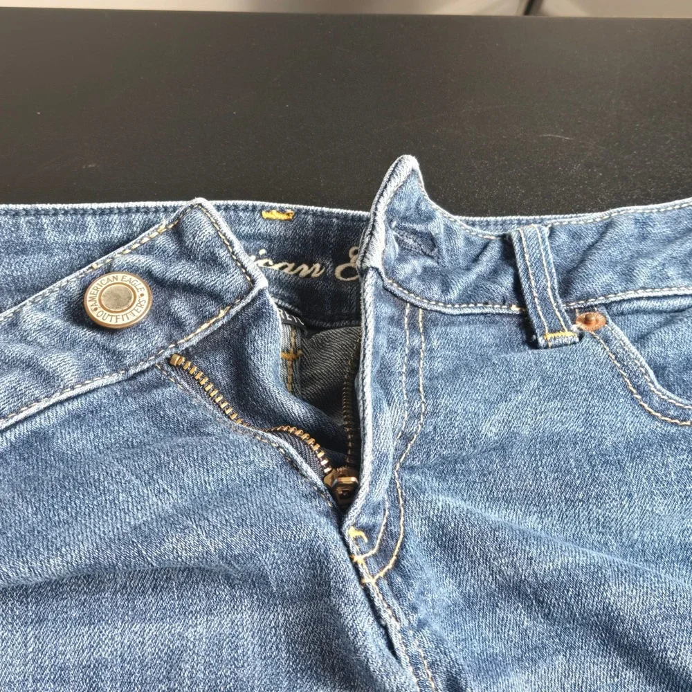 American‎ Eagle Stretch Denim Cutoff Shorts Blue Raw Hem Size 10